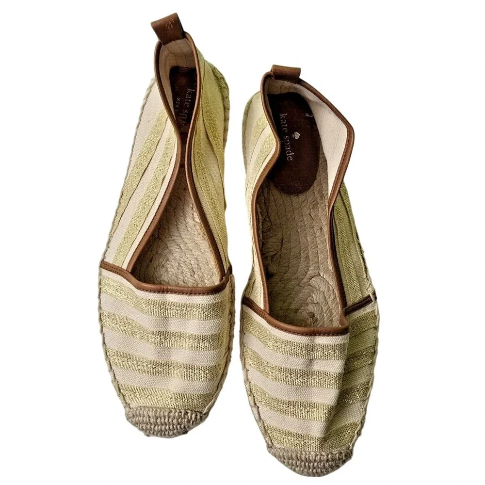 Kate Spade Womens Espadrille Flats Gold Sparkle Boho Vacation Travel Resort Sz 9